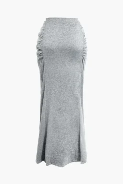 MICAS Skirt Sets-Solid Tank Top And Ruched Maxi Skirt Set GRAY