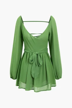 MICAS Mini Dresses-Solid Tie Back Braided Mini Dress GREEN