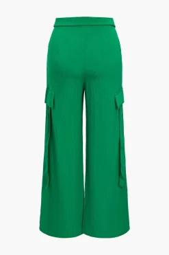 MICAS Pant Sets-Solid Tie Backless Tube Top And Cargo Trouser Set GREEN