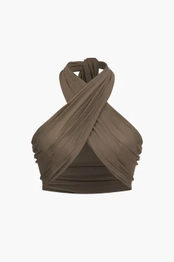 MICAS Tank Tops & Cami-Solid Tie Front Backless Cami Top KHAKI