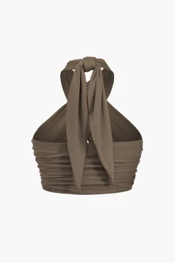 MICAS Tank Tops & Cami-Solid Tie Front Backless Cami Top KHAKI