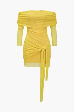 MICAS Mini Dresses|Long Sleeve Dresses-Solid Tie Front Off Shoulder Mini Dress