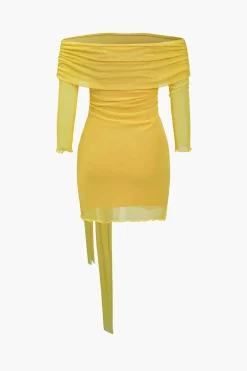MICAS Mini Dresses|Long Sleeve Dresses-Solid Tie Front Off Shoulder Mini Dress