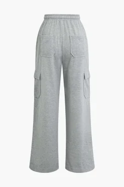 MICAS Pants-Solid Tie Front Shirred Waistband Pocket Drawstring Trousers LIGHT GRAY