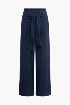 MICAS Pants-Solid Tie Front Trousers DARK BLUE