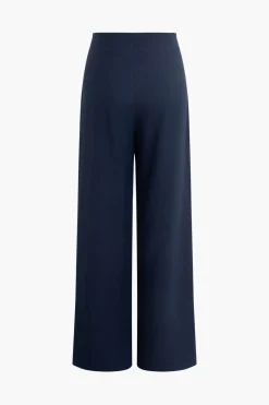 MICAS Pants-Solid Tie Front Trousers DARK BLUE