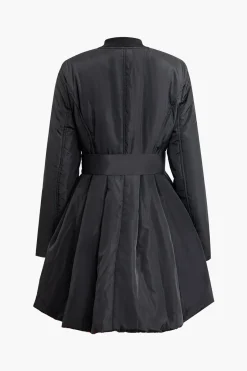 MICAS Outerwear|Outerwear-Solid Tie Front V-neck Puffer