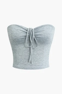 MICAS Skirt Sets-Solid Tie Ruched Mini Skirt Set LIGHT GRAY