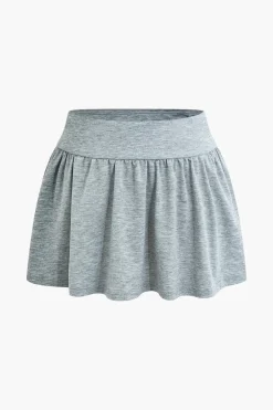 MICAS Skirt Sets-Solid Tie Ruched Mini Skirt Set LIGHT GRAY