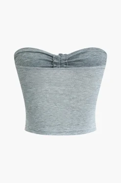 MICAS Skirt Sets-Solid Tie Ruched Mini Skirt Set LIGHT GRAY