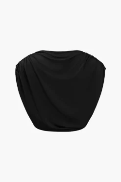 MICAS Pant Sets-Solid Top And Asymmetrical Drawstring Flared Trouser Set