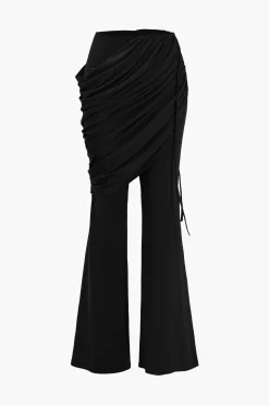 MICAS Pant Sets-Solid Top And Asymmetrical Drawstring Flared Trouser Set