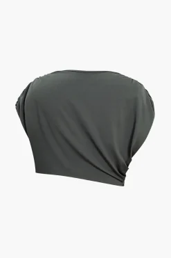 MICAS Pant Sets-Solid Top And Asymmetrical Drawstring Flared Trouser Set