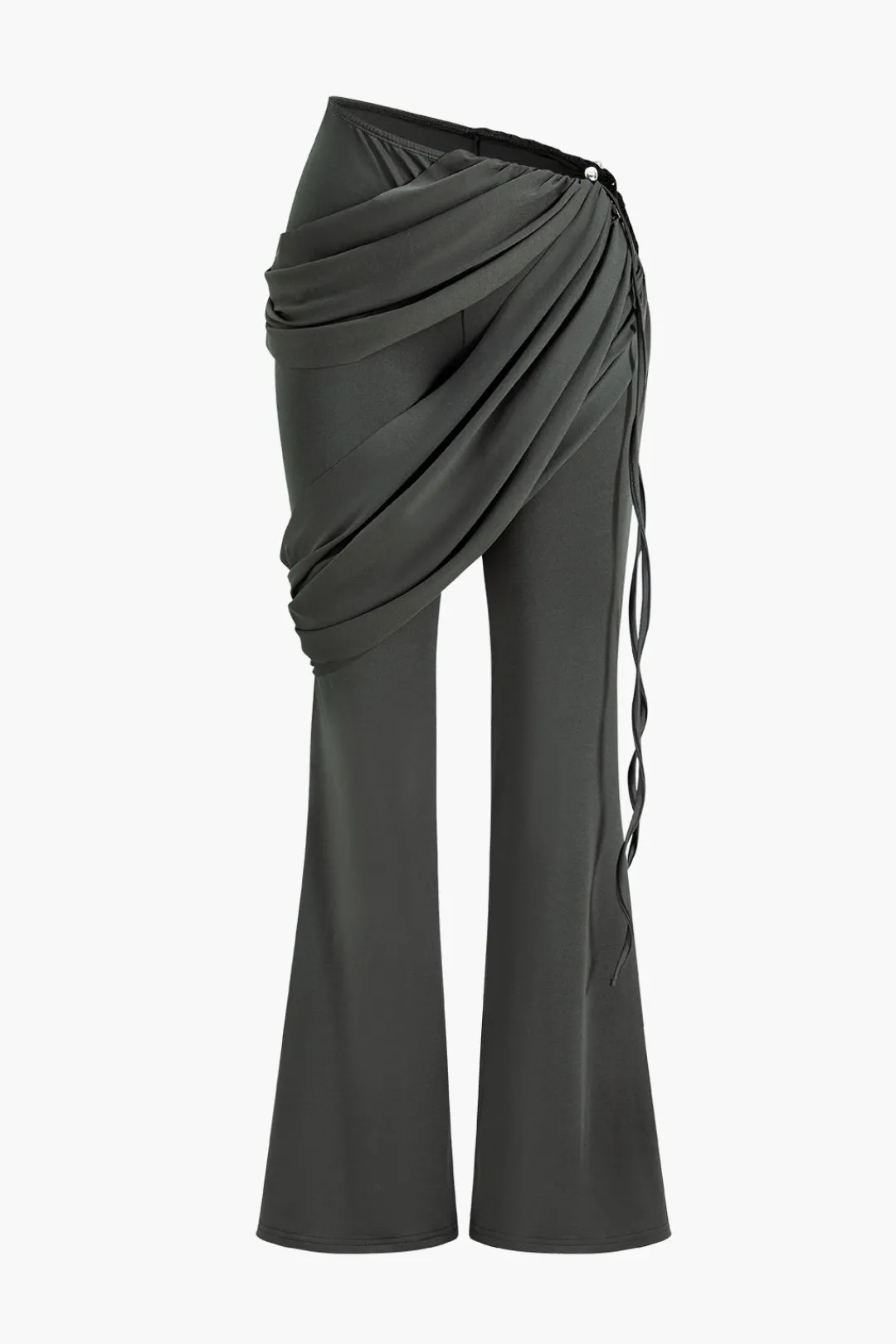 MICAS Pant Sets-Solid Top And Asymmetrical Drawstring Flared Trouser Set