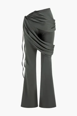 MICAS Pant Sets-Solid Top And Asymmetrical Drawstring Flared Trouser Set