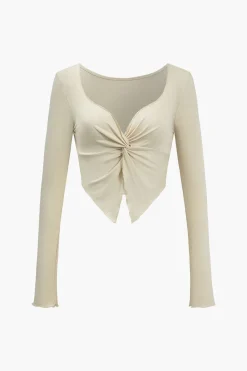 MICAS Long Sleeve Tops|Long Sleeves Tops-Solid Twist Knot Long-Sleeve Top BEIGE