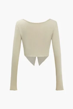 MICAS Long Sleeve Tops|Long Sleeves Tops-Solid Twist Knot Long-Sleeve Top BEIGE