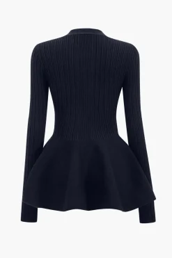 MICAS Outerwear|Knitwear-Solid V-neck Puff Hem Sweater Cardigan