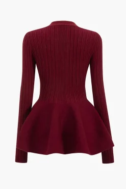 MICAS Outerwear|Knitwear-Solid V-neck Puff Hem Sweater Cardigan