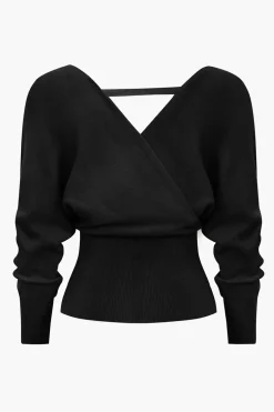 MICAS Knitwear|Knit Tops-Solid V-neck Sweater Long-Sleeve Top