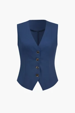 MICAS Short Sets-Solid V-neck Vest And Shorts Set NAVY