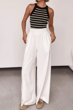 MICAS Pants-Solid Wide Leg Trousers WHITE