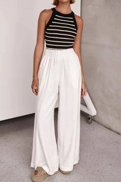 MICAS Pants-Solid Wide Leg Trousers WHITE