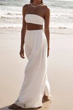 MICAS Pants-Solid Wide Leg Trousers WHITE