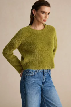 MICAS Knitwear|Knit Tops-Solid Wool Blend Long Sleeve Sweater Top OLIVE