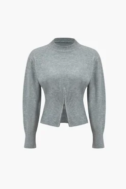 MICAS Knitwear|Knit Tops-Solid Zipper Sweater Long-Sleeve Top