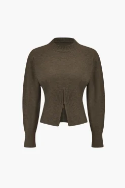 MICAS Knitwear|Knit Tops-Solid Zipper Sweater Long-Sleeve Top