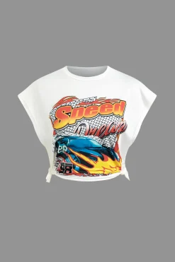 MICAS T-Shirts-Speed Dream Graphic Sleeveless Side Cut Out T-shirt WHITE