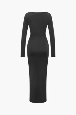 MICAS Long Sleeve Dresses|Maxi Dresses-Square Neck Long Sleeve Maxi Dress BLACK