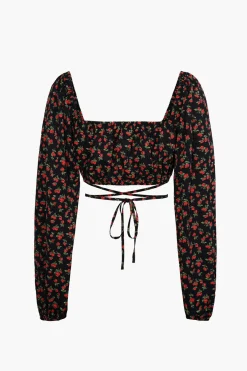 MICAS Long Sleeve Tops|Long Sleeves Tops-Square Neck Super Cropped Long Sleeve Top BLACK