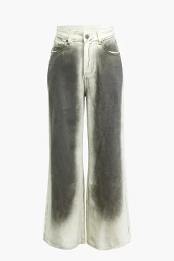 MICAS Jeans-Stained Print High Waist Wide Leg Pants BROWN