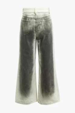 MICAS Jeans-Stained Print High Waist Wide Leg Pants BROWN