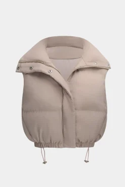 MICAS Outerwear|Outerwear-Stand Collar Zipper Sleeveless Vest KHAKI