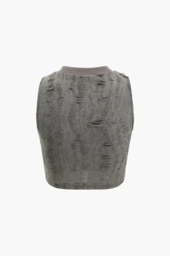 MICAS T-Shirts-Star Decor Destroyed Tank Top LIGHT GRAY