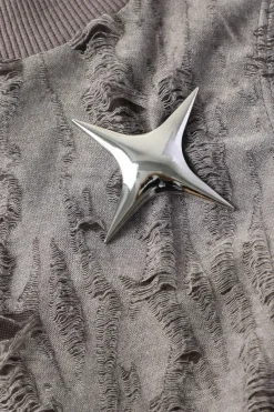 MICAS T-Shirts-Star Decor Destroyed Tank Top LIGHT GRAY