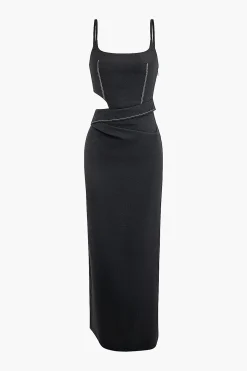 MICAS Maxi Dresses-Stitching Cut Out Slip Slit Maxi Dress BLACK