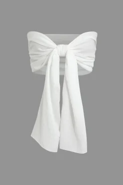 MICAS Skirt Sets|Vacation Sets-Strapless Bow Top and Ruffle Mini Skirt Set WHITE