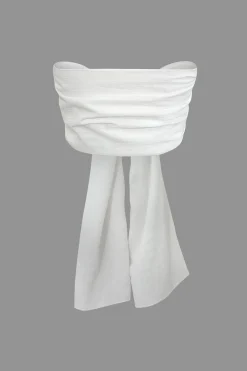 MICAS Skirt Sets|Vacation Sets-Strapless Bow Top and Ruffle Mini Skirt Set WHITE