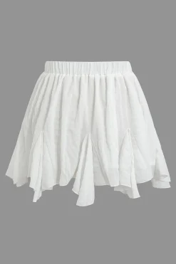 MICAS Skirt Sets|Vacation Sets-Strapless Bow Top and Ruffle Mini Skirt Set WHITE