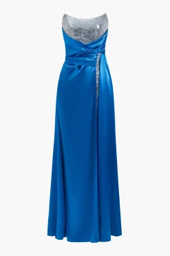 MICAS Maxi Dresses-Strapless Sequin Slit Gown Maxi Dress