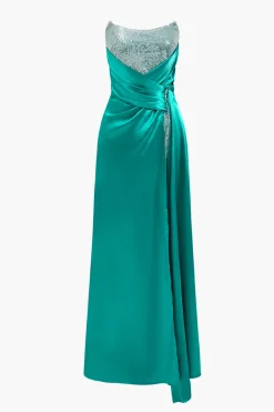 MICAS Maxi Dresses-Strapless Sequin Slit Gown Maxi Dress