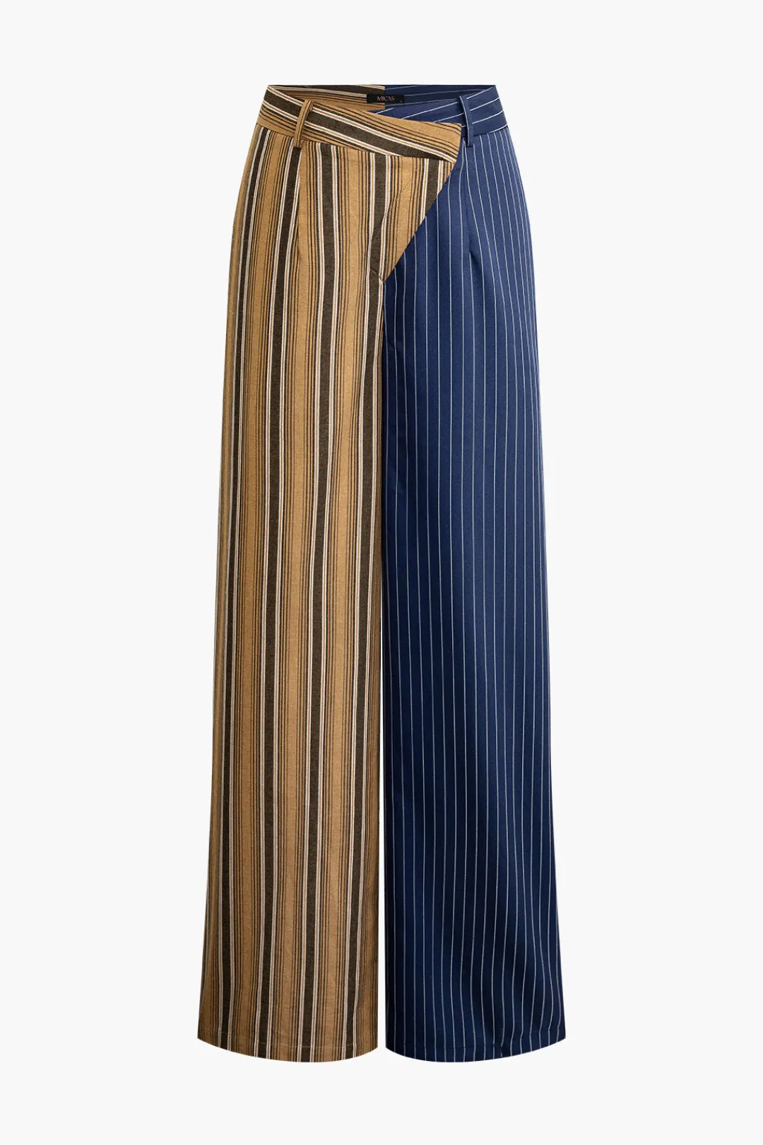 MICAS Pants-Stripe Asymmetrical Detail Color Block Print Trousers Contrast Color