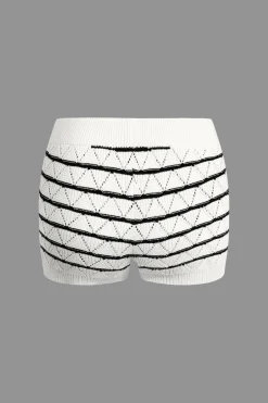 MICAS Knit Sets-Stripe Crop Knit Top And Shorts Set