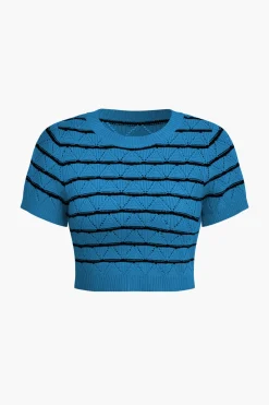 MICAS Knit Sets-Stripe Crop Knit Top And Shorts Set