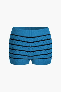 MICAS Knit Sets-Stripe Crop Knit Top And Shorts Set