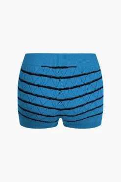 MICAS Knit Sets-Stripe Crop Knit Top And Shorts Set